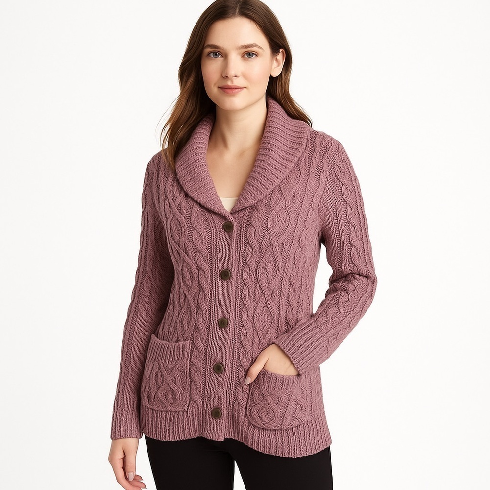 Etcetera Cable Knit Shawl Collar Cardigan Dusty Lilac Cottagecore S Cozycore